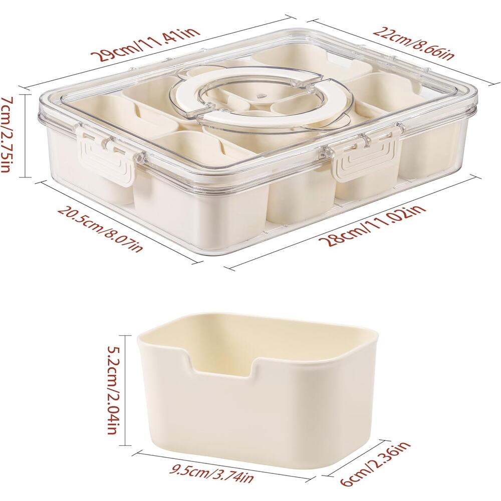 Snackle Box Container 8-Compartment Food Storage Tray with Lid & Handle Organize - Picture 2 of 10